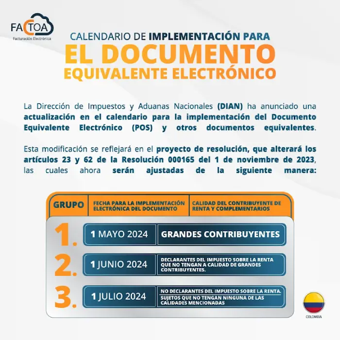 Calendario implementación facturación POS 2024