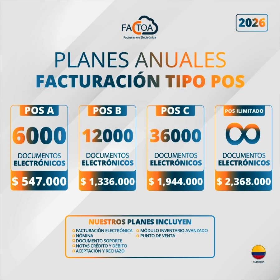 PLANES POS ANUALES FACTOA 2026 FACTURACION PUNTO DE VENTA
