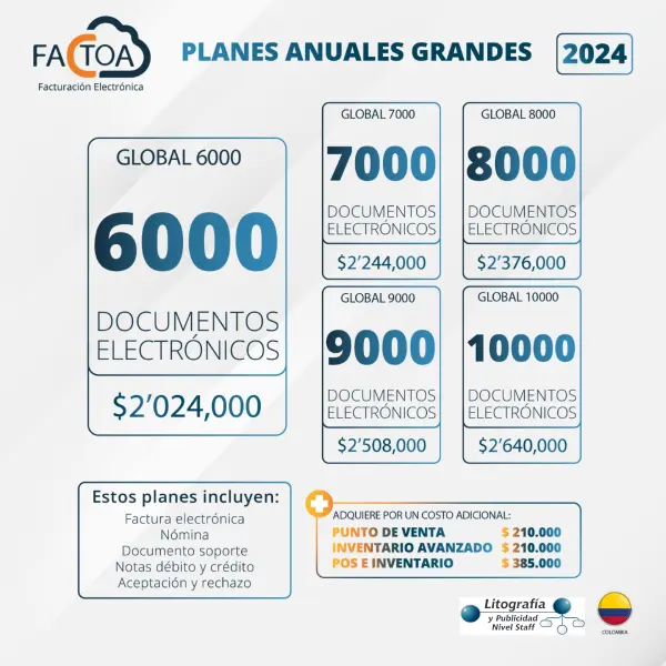 Planes anuales grandes Factoa Facturación electrónica 2024